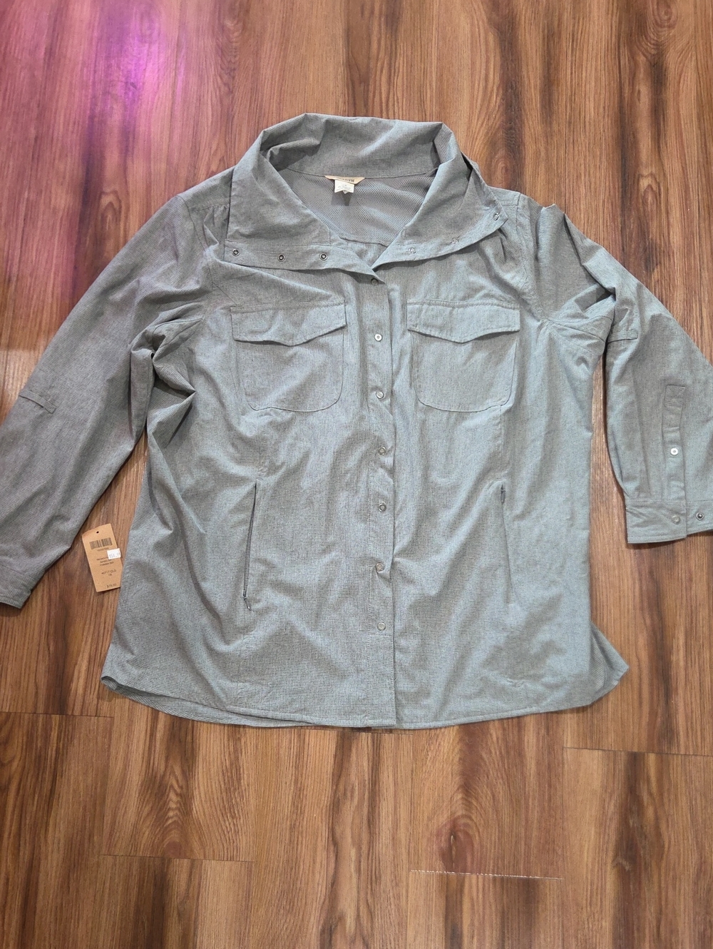 Duluth Trading Co Sun Protection Shirt Gray Button-Front Utility Size XL